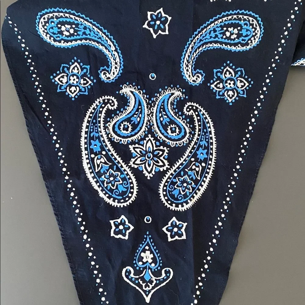 American Eagle Navy Blue Paisley Triangle Bandana / Sarong /Top Tassels Vacation
